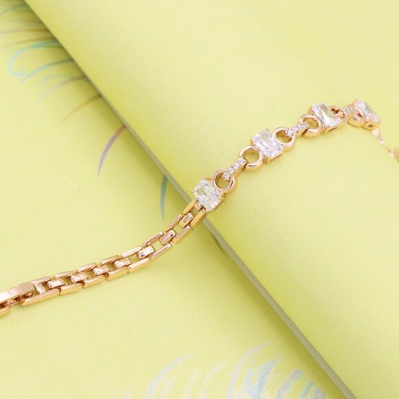 "Rose Gold Plated Bracelet with Square CZ Stones & Chain Extender, XPBL0956 - Picture 4 of 12